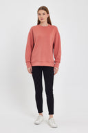 Kadın Bisiklet Yaka Yanı Yırtmaçlı Yumuşak Dokulu Sweatshirt (CUPRO) - Somon