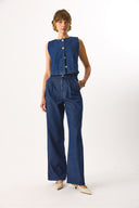 Kadın Chloe Wide Leg Dark Blue Jean Palazzo Pantolon %100 Pamuk - Dark Blue