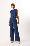 Kadın Chloe Wide Leg Dark Blue Jean Palazzo Pantolon %100 Pamuk - Dark Blue