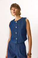 Kadın Dark Blue Jean Yelek %100 Pamuk - Dark Blue