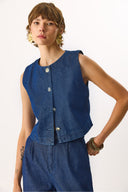 Kadın Dark Blue Jean Yelek %100 Pamuk - Dark Blue