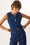 Kadın Dark Blue Jean Yelek %100 Pamuk - Dark Blue