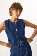 Kadın Dark Blue Jean Yelek %100 Pamuk - Dark Blue