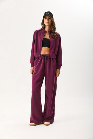 Kadın Dik Yaka Yanı Şeritli Yumuşak Dokulu Sweatshirt (CUPRO) - Bordo