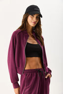 Kadın Dik Yaka Yanı Şeritli Yumuşak Dokulu Sweatshirt (CUPRO) - Bordo