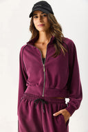 Kadın Dik Yaka Yanı Şeritli Yumuşak Dokulu Sweatshirt (CUPRO) - Bordo