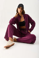 Kadın Dik Yaka Yanı Şeritli Yumuşak Dokulu Sweatshirt (CUPRO) - Bordo