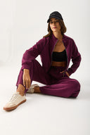 Kadın Dik Yaka Yanı Şeritli Yumuşak Dokulu Sweatshirt (CUPRO) - Bordo