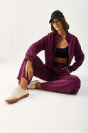 Kadın Dik Yaka Yanı Şeritli Yumuşak Dokulu Sweatshirt (CUPRO) - Bordo