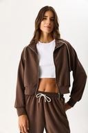 Kadın Dik Yaka Yanı Şeritli Yumuşak Dokulu Sweatshirt (CUPRO) - Kahverengi