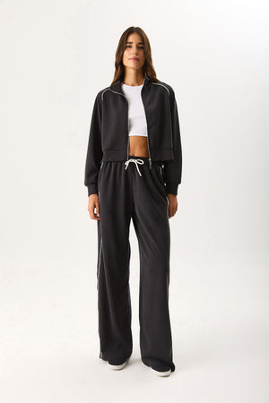 Kadın Dik Yaka Yanı Şeritli Yumuşak Dokulu Sweatshirt (CUPRO) - Siyah