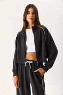 Kadın Dik Yaka Yanı Şeritli Yumuşak Dokulu Sweatshirt (CUPRO) - Siyah