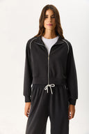 Kadın Dik Yaka Yanı Şeritli Yumuşak Dokulu Sweatshirt (CUPRO) - Siyah