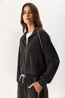 Kadın Dik Yaka Yanı Şeritli Yumuşak Dokulu Sweatshirt (CUPRO) - Siyah