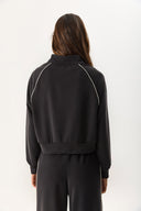 Kadın Dik Yaka Yanı Şeritli Yumuşak Dokulu Sweatshirt (CUPRO) - Siyah