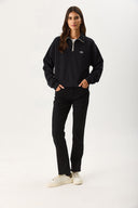 Kadın Eliza Kontrast Fermuar Detaylı Polo Yaka Sweatshirt %100 Pamuk - Siyah