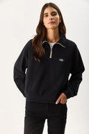 Kadın Eliza Kontrast Fermuar Detaylı Polo Yaka Sweatshirt %100 Pamuk - Siyah