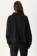 Kadın Eliza Kontrast Fermuar Detaylı Polo Yaka Sweatshirt %100 Pamuk - Siyah