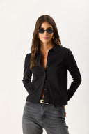 Kadın Gömlek Formlu Kaşkorse Tişört - Siyah