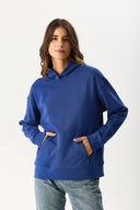 Kadın Kapüşonlu Basic Hoodie Sweatshirt %100 Pamuk - Navy