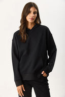 Kadın Kapüşonlu Basic Hoodie Sweatshirt %100 Pamuk - Siyah