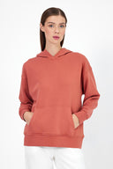 Kadın Kapüşonlu Basic Hoodie Sweatshirt - Gülkurusu
