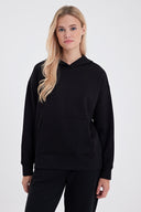 Kadın Kapüşonlu Basic Hoodie Sweatshirt - Siyah