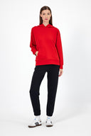 Kadın Kapüşonlu Basic Hoodie Sweatshirt - Kırmızı