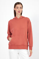 Kadın Kapüşonlu Basic Hoodie Sweatshirt - Gülkurusu