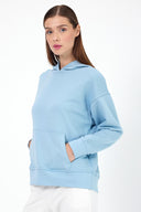Kadın Kapüşonlu Basic Hoodie Sweatshirt - Gök Mavisi
