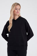 Kadın Kapüşonlu Basic Hoodie Sweatshirt - Siyah