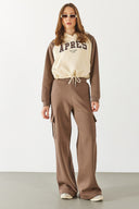 Kadın Kargo Cepli Düz Paça Jogging Pantolon - Vizon