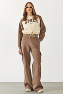 Kadın Kargo Cepli Düz Paça Jogging Pantolon - Vizon