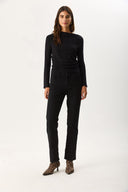 Kadın Kayık Yaka Uzun Kollu Tişört %100 Pamuk - Siyah