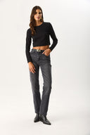 Kadın Maria Uzun Kollu Crop Tişört - Siyah