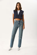 Kadın Marrakesh Ripped Tint Med Straight Jean Pantolon %100 Pamuk - Ripped Tint Med Blue