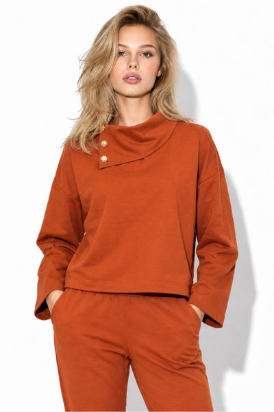 Kadın Norah Yakası Detaylı Regular Fit Sweatshirt-Kiremit