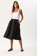 Kadın Önü Fermuarlı Geniş Etek - Siyah