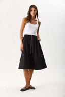 Kadın Önü Fermuarlı Geniş Etek - Siyah