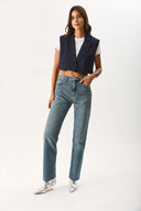 Kadın Oversize Çizgili Yelek - LACİVERT-BEYAZ