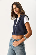 Kadın Oversize Çizgili Yelek - LACİVERT-BEYAZ