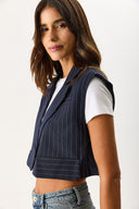 Kadın Oversize Çizgili Yelek - LACİVERT-BEYAZ