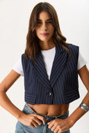 Kadın Oversize Çizgili Yelek - LACİVERT-BEYAZ