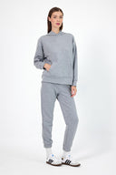 Kadın Paçası Lastikli Regular Fit Basic Eşofman Altı - Gri Melanj