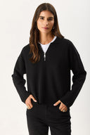 Kadın Polo Yakalı Fermuarlı Triko - Siyah