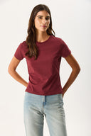 Kadın Rachel Bisiklet Yaka Slim Fit Basic Tişört - Bordo