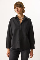 Kadın Regular Fit Cepli Poplin Gömlek %100 Pamuk - Siyah