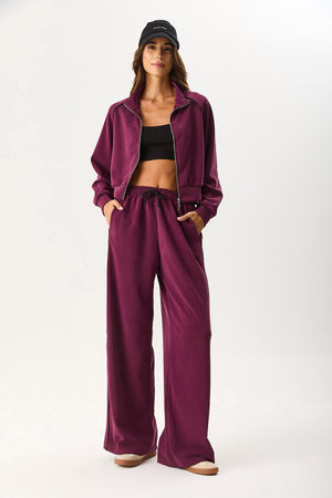 Kadın Regular Fit Yanı Yırtmaçlı Yumuşak Dokulu Jogging Pantolon (CUPRO) - Bordo