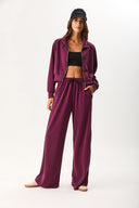 Kadın Regular Fit Yanı Yırtmaçlı Yumuşak Dokulu Jogging Pantolon (CUPRO) - Bordo