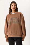 Kadın Saturday Baskılı Efektli Sweatshirt %100 Pamuk - Kahverengi